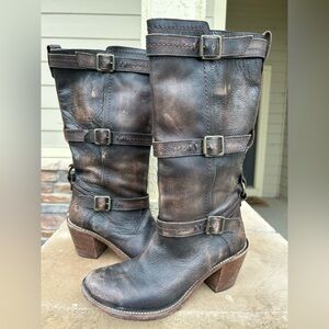 Women’s FRYE “Carmen” 3-Strap Leather Boots sz 8.5